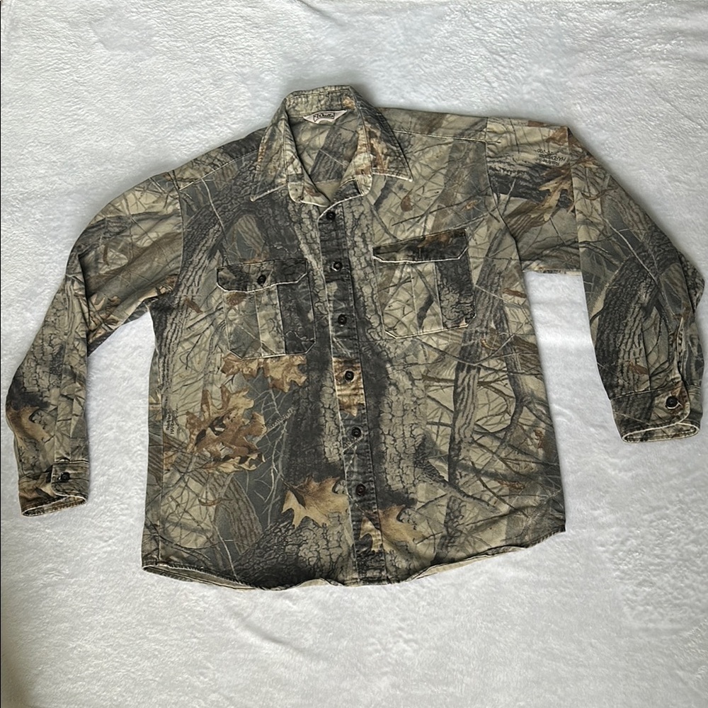 Vtg Walls Realtree Camouflage Camo Hunting Long‎ Sleeve Button Up Work Shirt L